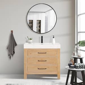 León 36 in.W x 22 in.D x 34 in.H Single Sink Bath Vanity in Fir Wood Brown with White Composite Stone Top