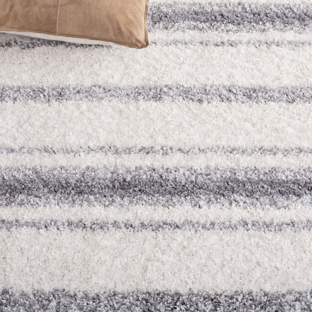 Ivory and Grey Tufted Stripe Shag Rug, 4' x 6'