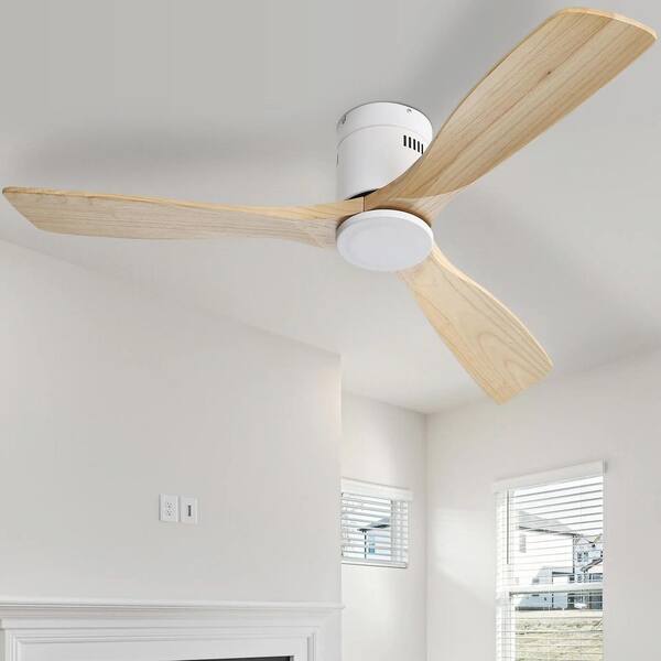 52 in. Indoor/Outdoor Matte White Low Profile Wooden Ceiling Fan with Remote Included for Bedroom or Living Room