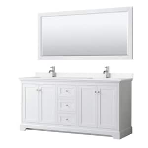 Avery 72 in. W x 22 in. D Double Vanity in White with Cultured Marble Vanity Top in White with Basins and Mirror
