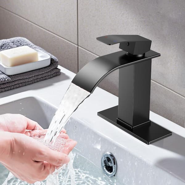Single Handle Single Hole Bathroom Faucet with Drain Assembly in Black