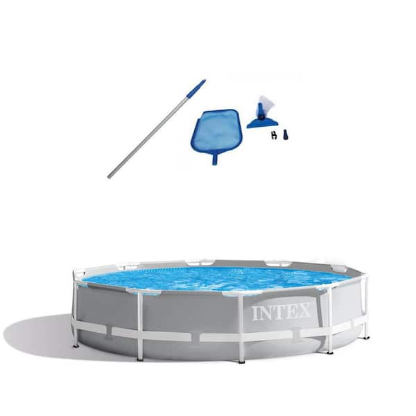 Intex 10 ft. x 30 in. Swimming Pool with Maintenance Pool Kit with Vacuum Skimmer & Pole, Round