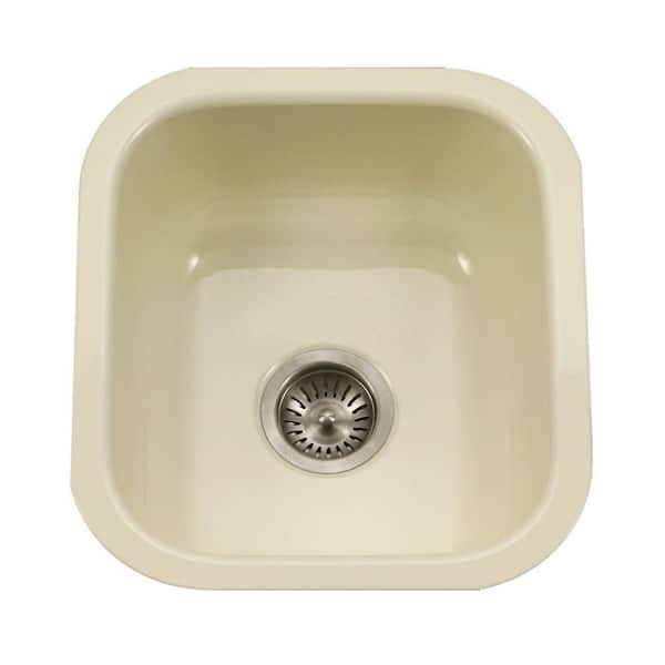 HOUZER Porcela Series Undermount Porcelain Enamel Steel 16 in. Single Bowl Kitchen Sink in Biscuit