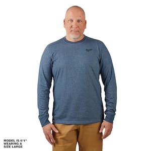 Men's Large Blue Cotton/Polyester Long-Sleeve Hybrid Work T-Shirt