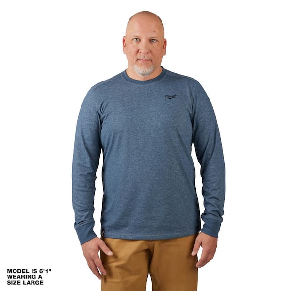 Men's Medium Blue Cotton/Polyester Long-Sleeve Hybrid Work T-Shirt 604BL-M - The Home Depot