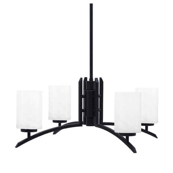 Unbranded Siena 26 in. 4 Light Matte Black Chandelier with White Marble Glass Shades