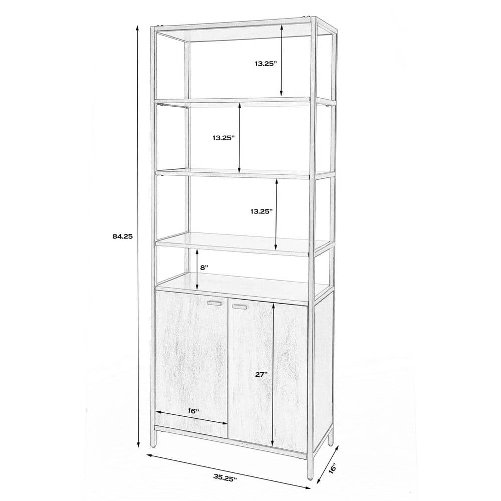 Hans 35.25" Black and Wood Adjustable Etagere Bookcase