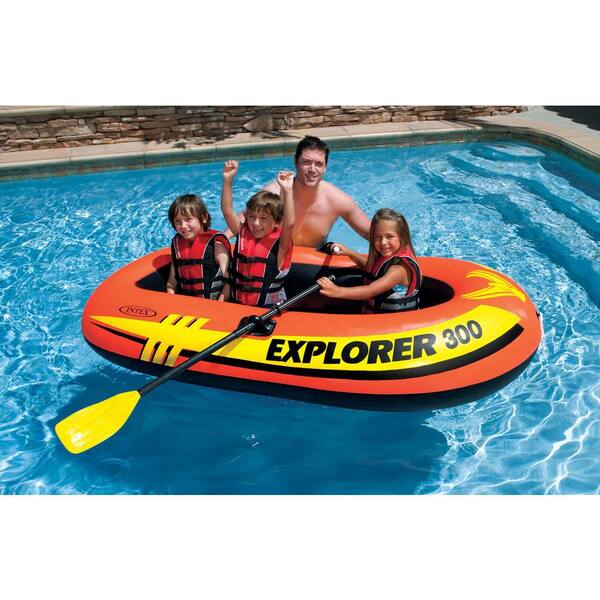 Intex Explorer 300 Inflatable Fishing 3 Person Raft Boat w/ Pump & Oars (3 Pack)