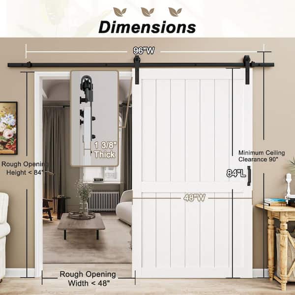 48 in. x 84 in. White Paneled H-Style White Primed MDF Sliding Barn Door with Hardware Kit