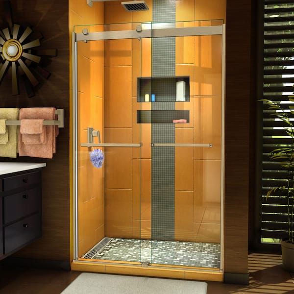 DreamLine Sapphire 44 in. to 48 in. W x 76 in. H Sliding Semi-Frameless Shower Door in Brushed Nickel with Clear Glass