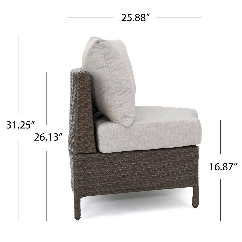 Adelina Brown Wicker Sectional Loveseat with Ceramic Gray Cushions