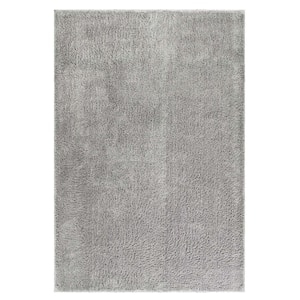 California Silver 6 ft. x 9 ft. in. Solid Indoor Ultra-Soft Fuzzy Shag Area Rug