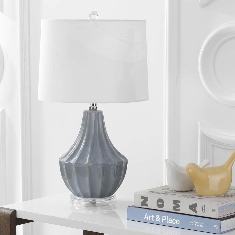 Gray 24.5" Ceramic LED Table Lamp with Drum Shade