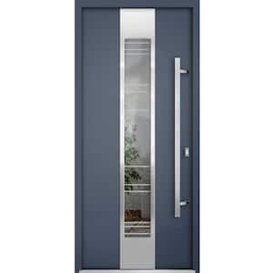 36 in. x 80 in. Left-hand/Inswing Clear Glass Gray Graphite Steel Prehung Front Door with Hardware