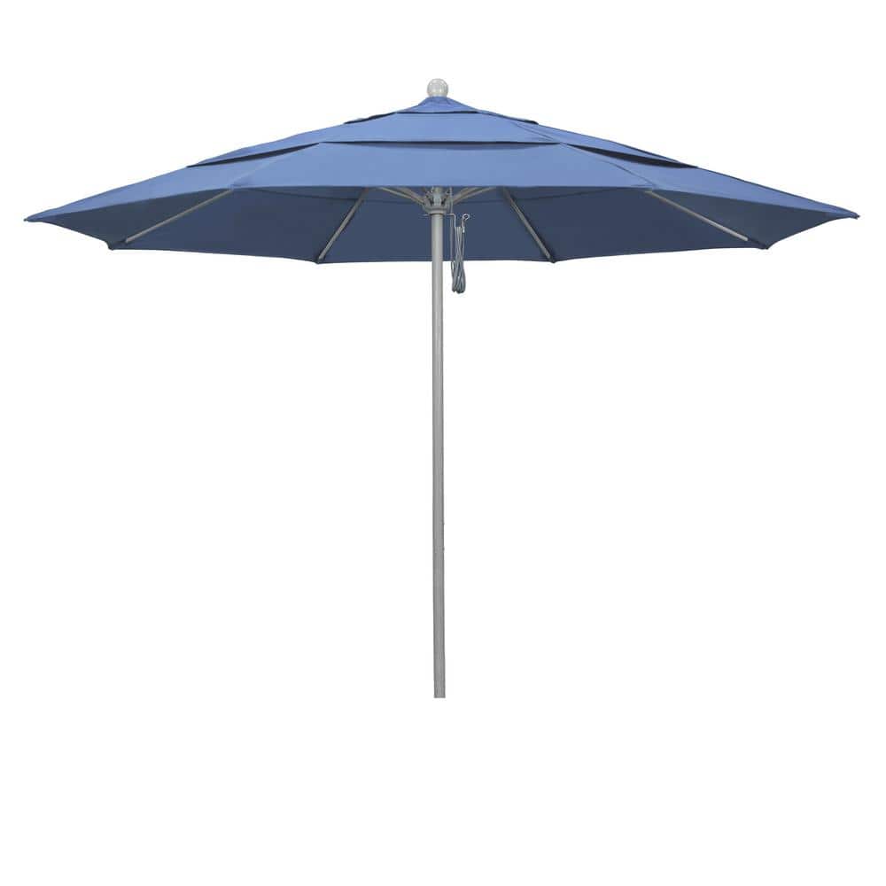 11 ft. Gray Woodgrain Aluminum Commercial Market Patio Umbrella Fiberglass Ribs and Pulley Lift in Frost Blue Olefin price history on PriceWatchPro