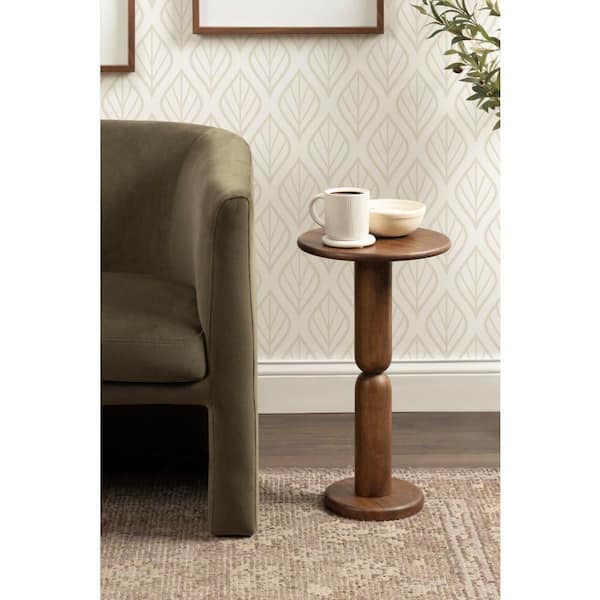 Macron 12 in. Walnut Brown Round Solid Wood End Table