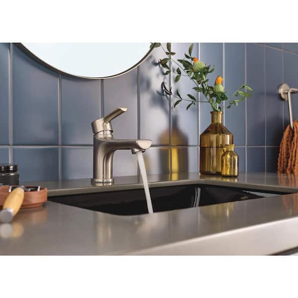 Flute Single-Handle Single-Hole Bathroom Faucet with Deckplate Included in Brushed Nickel