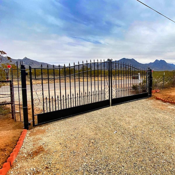 12 ft. x 6 ft. Automated Steel Venice Dual Swing Black Steel Driveway Gate and Gate Opener Kit ETL Listed Fence Gate