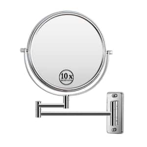 8 in. W x 8 in. H Round Framed Wall Bathroom Vanity Mirror in Chrome, 360 Rotation 10X Magnification Makeup Mirror Hotel