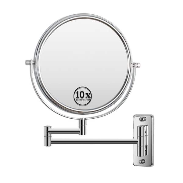 XUJMK 8 in. W x 8 in. H Round Framed Wall Bathroom Vanity Mirror in Chrome, 360 Rotation 10X Magnification Makeup Mirror Hotel