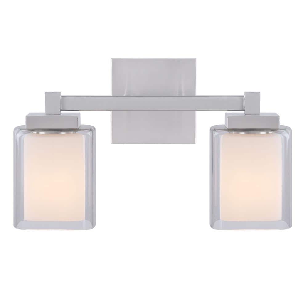 15" Satin Nickel 2-Light Vanity with Clear Glass Shades