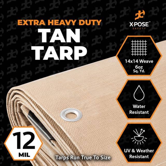 Heavy Duty Tan Polyethylene Tarp 6' x 10' with Aluminum Grommets