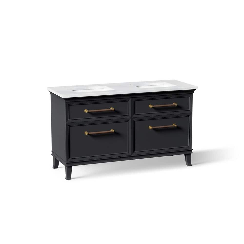 Artifacts 60 in. 2 Basin Freestanding Slate Grey Bath Vanity with White Eternal Statuario Quartz Top and Brass Hardware price history on PriceWatchPro