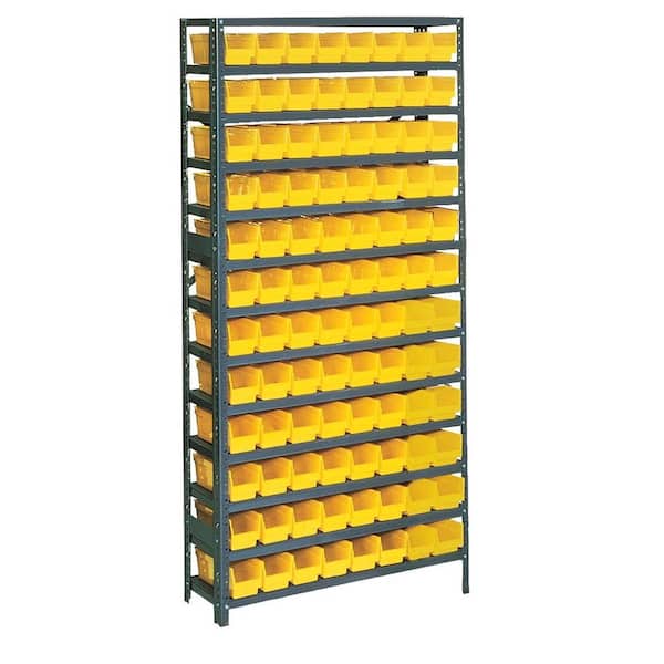 Edsal 75 in. H x 36 in. W x 12 in. D Plastic Bin/Small Parts Steel Storage Rack in Gray with 96 Yellow Bins