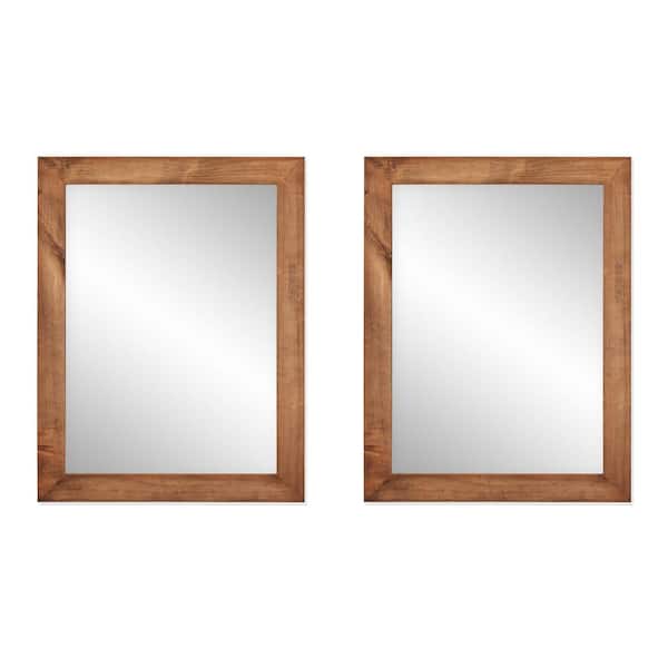 Unbranded 31 in. x 24 in. Farmhouse Rectangle Solid Wood Framed Walnut Bathroom Vanity Wall Mirror (Set of 2)