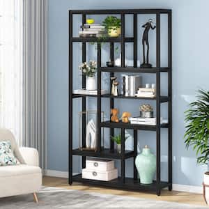 Eulas 79 in. Black 10-Shelf Etagere Bookcase with Open Shelves, 7-Tier Extra Tall Bookshelf for Home Office