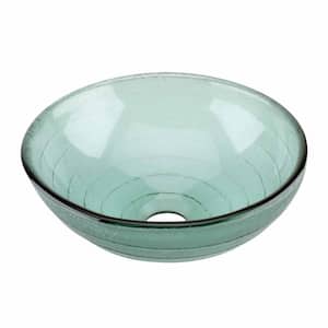 Frosted Circle 12 in. Round Glass Vessel Bathroom Sink in Green with Drain