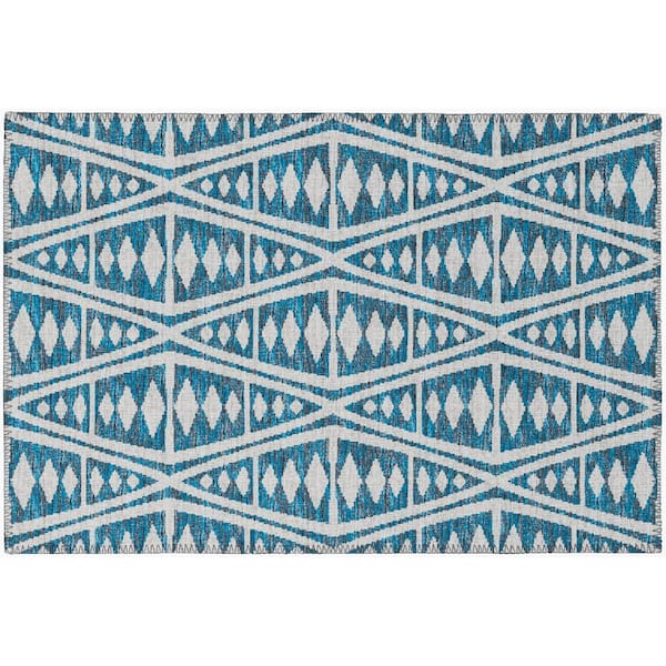 Yuma Blue 1 ft. 8 in. x 2 ft. 6 in. Geometric Indoor/Outdoor Washable Area Rug