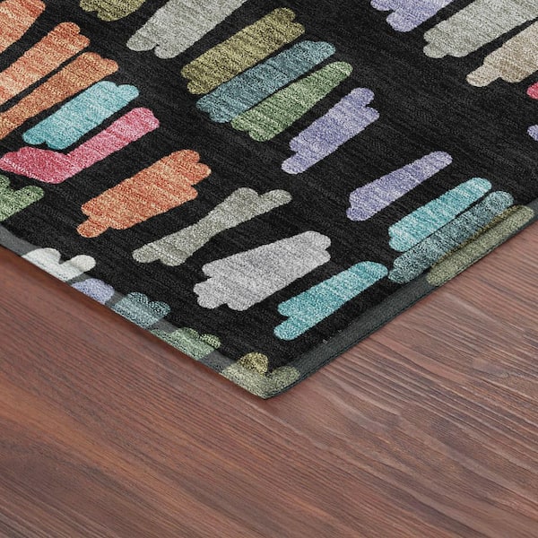 Mayfield Premium Machine Washable Abstract AMF2377 Black 5 ft. x 7 ft. 6 in. Area Rug