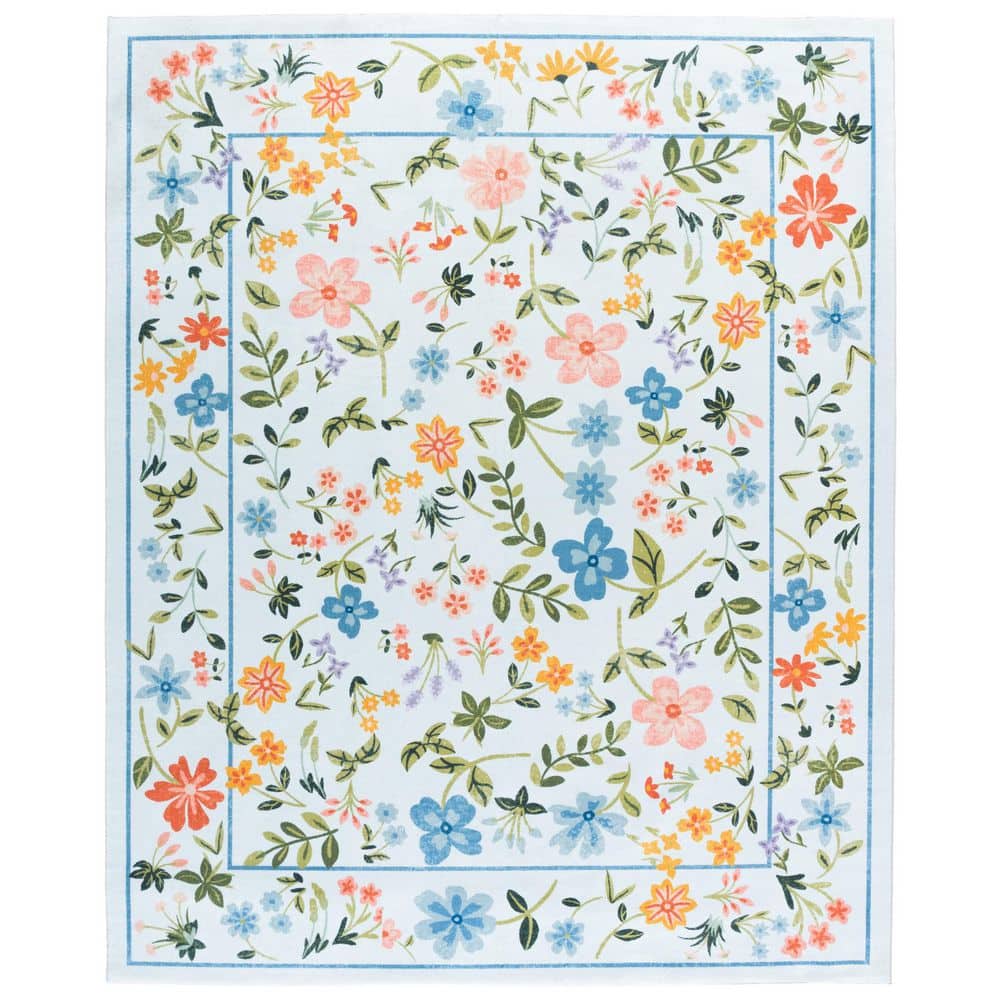 Martha Stewart Washable Light Blue/Rust 8 ft. x 10 ft. Machine Washable Border Floral Area Rug price history on PriceWatchPro