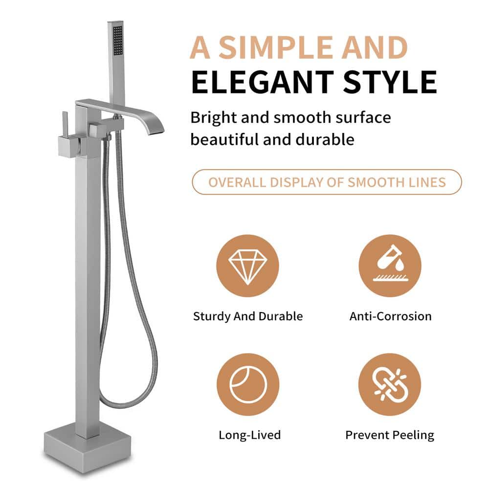Brushed Nickel Single-Handle Freestanding Tub Faucet with Hand Shower