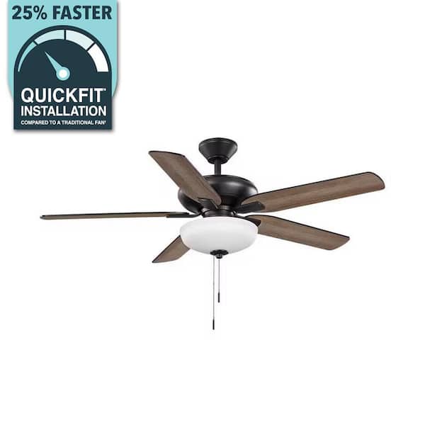 Hampton Bay Holly Springs 52 in. Indoor Matte Black LED Ceiling Fan with Light, Downrod and Reversible Blades Included