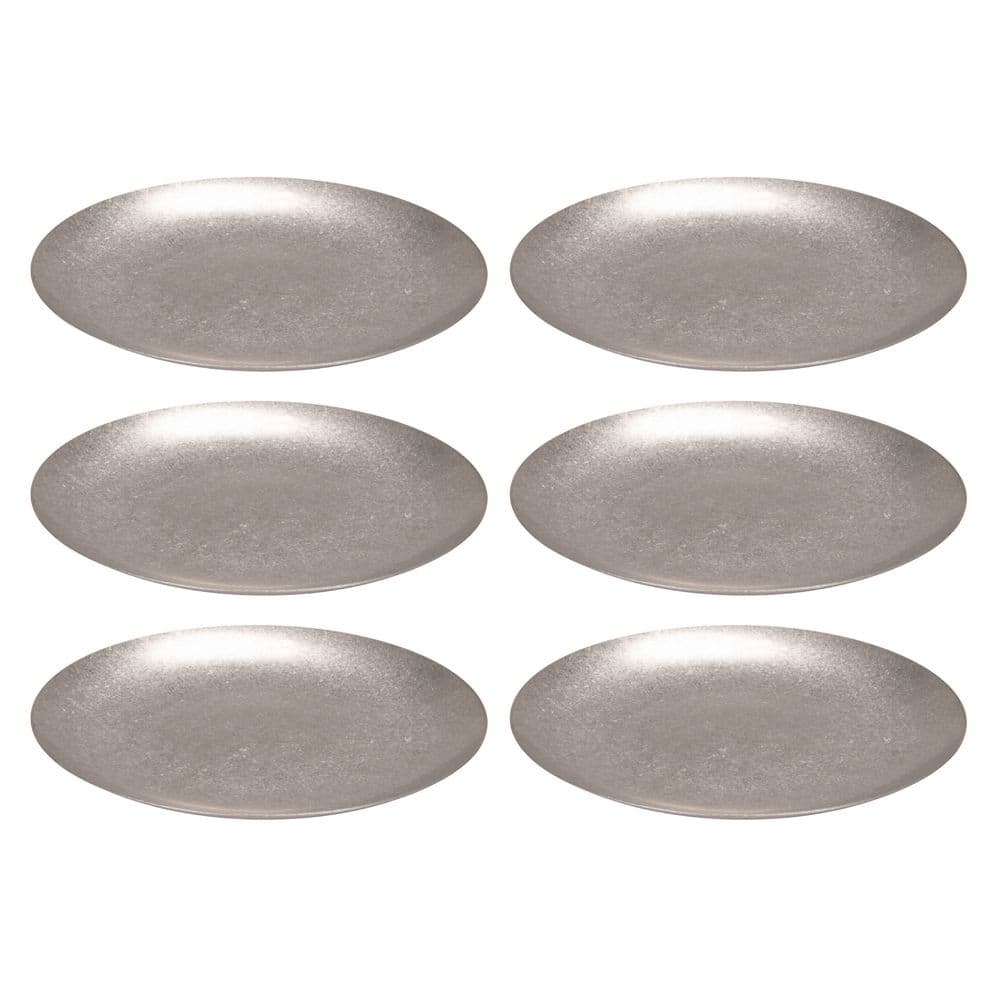 Storied Home Silver Round Stainless Steel Plates (Set of 6)