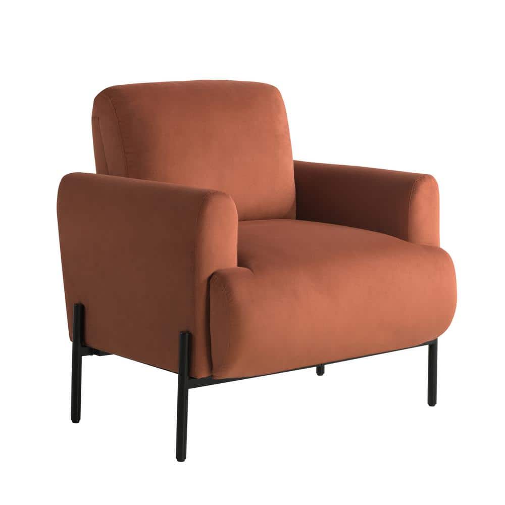 Rust Velvet Barrel Accent Chair with Black Wood Legs