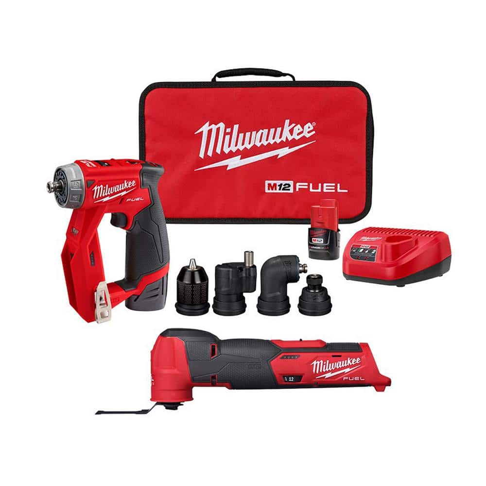Milwaukee M12 FUEL 12V Lithium-Ion Brushless Cordless 4-in-1 Installation 3/8 in. Drill Driver & Multi-Tool Combo Kit (2-Tool) -  2505-22-2526