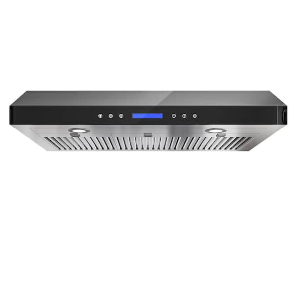 36 in. 900 CFM Ducted Under Cabinet Range Hood with 3-Venting Options, Remote, Touch Control LCD in Black Glass