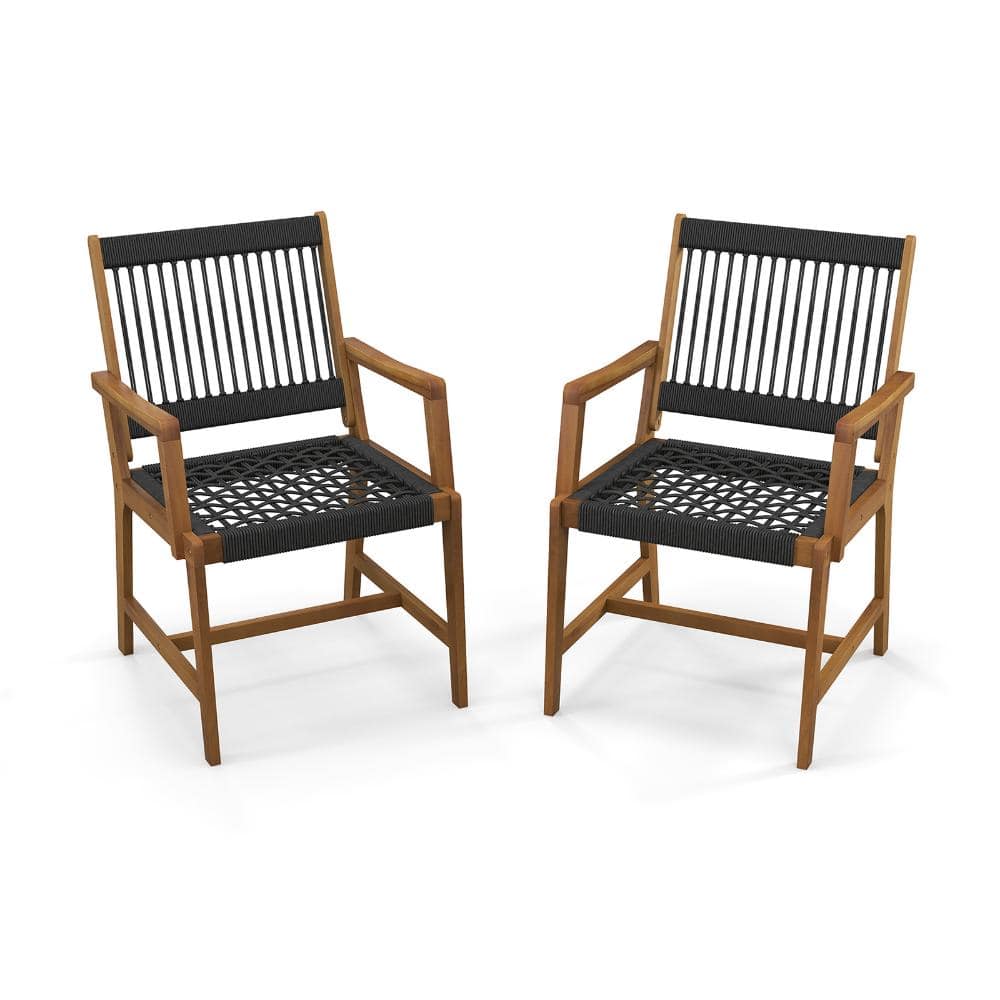 Set of 2 Acacia Wood Patio Dining Chairs with Black Rope Seats, Armrests and 360 lb. Capacity price history on PriceWatchPro