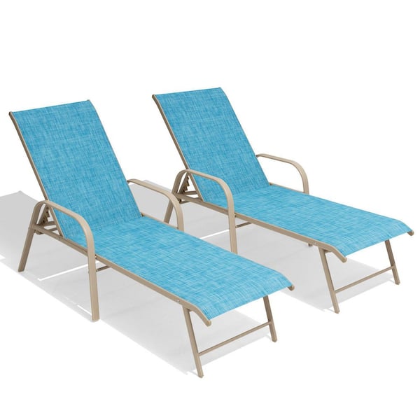 Crestlive Products 2-Piece Aluminum Adjustable Outdoor Chaise Lounge in Blue with Armrests