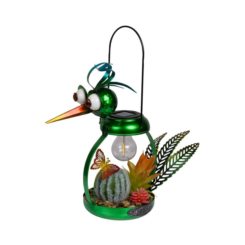 Solar Metal Heron with Garden Enclosed LED Decor