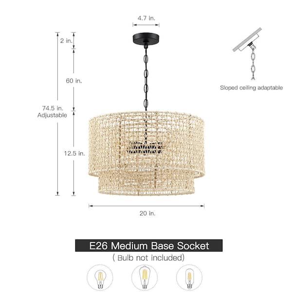 Adesso Levy 62 in. 2-Light Black with Webbed Caning Material Bulb Pendant  4326-01 - The Home Depot