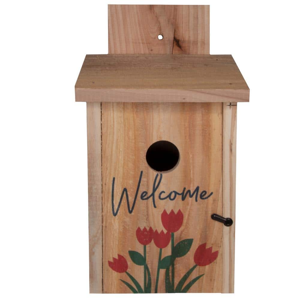 Decorative Welcome Tulip Design Cedar Blue Bird House