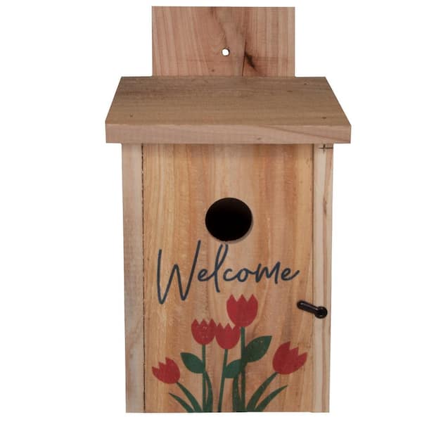 S and K Decorative Welcome Tulip Design Cedar Blue Bird House