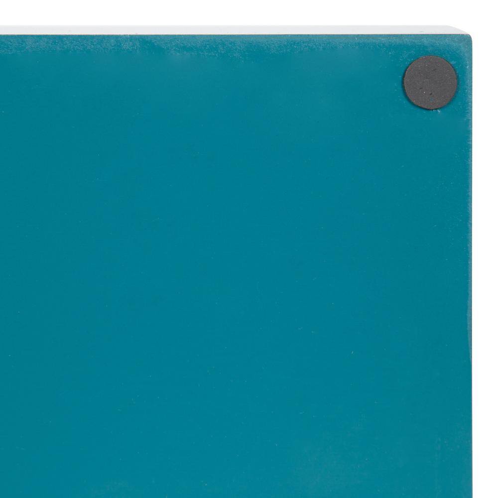 Teal and Gold Rectangular Wood Tray Set with Metal Handles