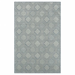 Light Blue and Navy 5 ft. x 7 ft. Geometric Stain Resistant Area Rug