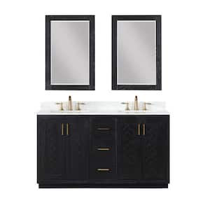 Gazsi 60 in. W x 22 in.D x 34 in. H Double Sink Bath Vanity in Black Oak with White Composite Stone Top and Mirror
