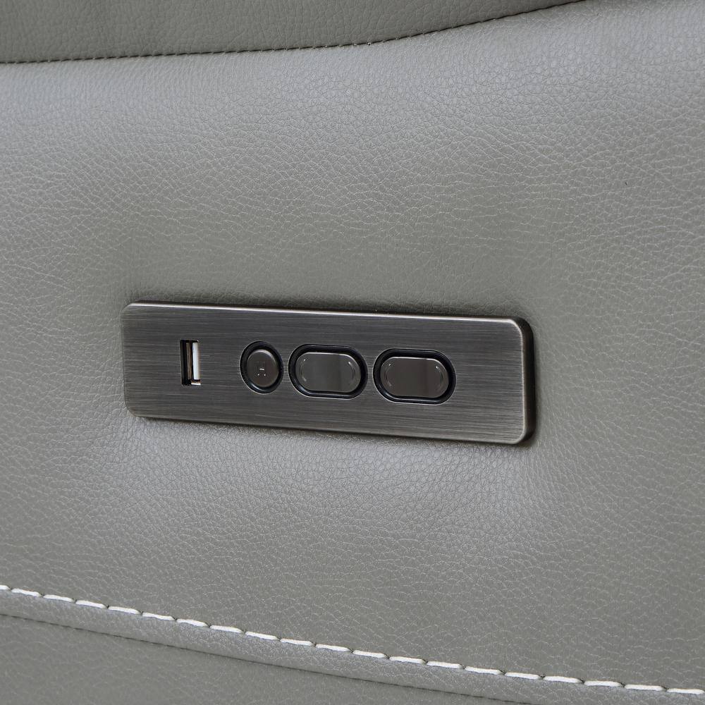 Gray Leather Power Recliner with Wood Accents